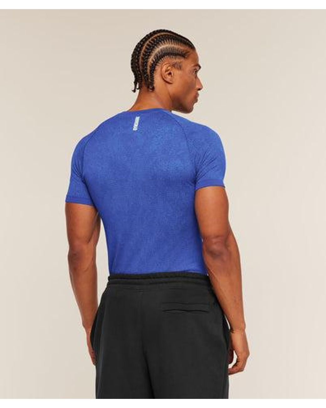 GYMSHARK Blue Geo Seamless Grid T-Shirt for men