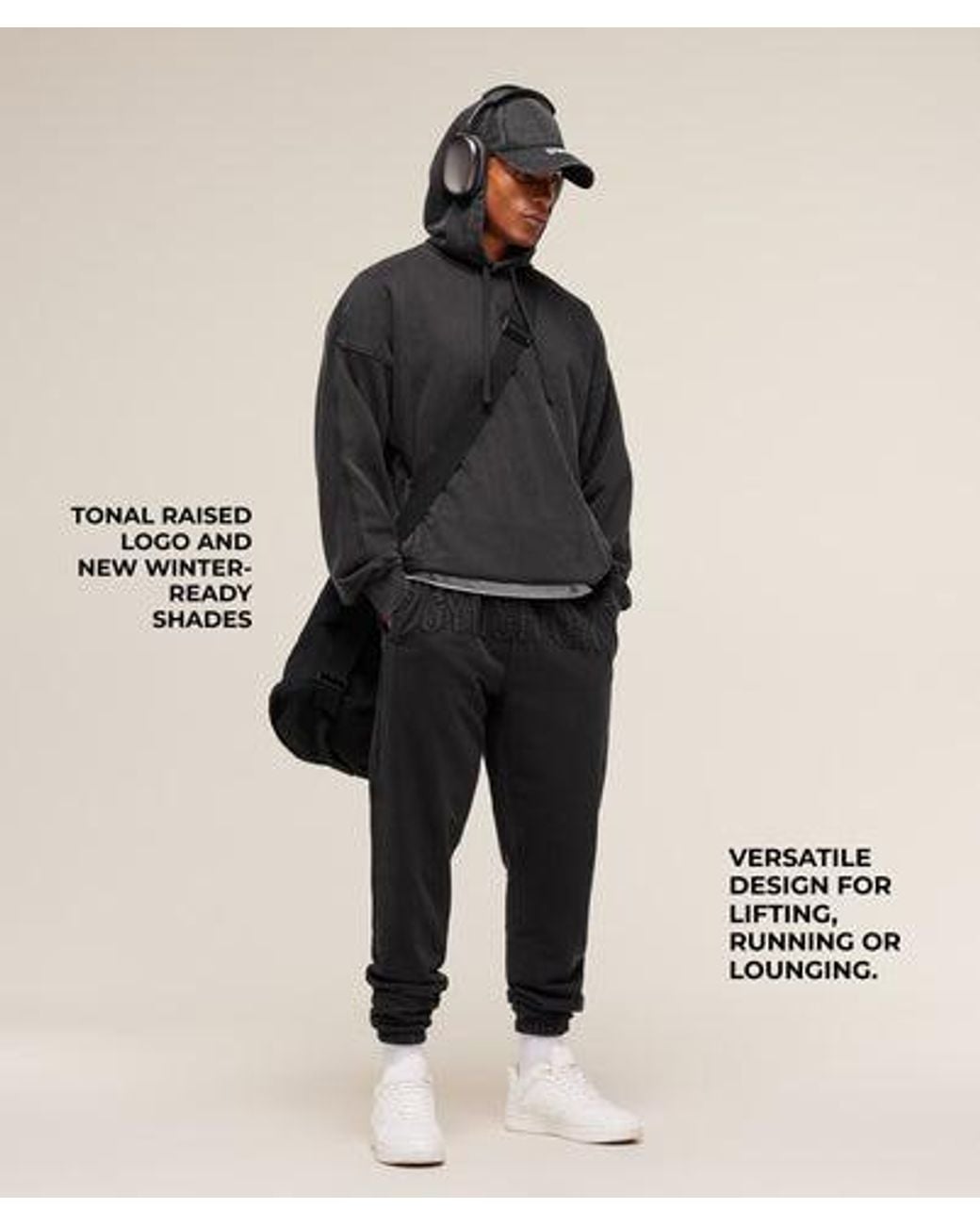 GYMSHARK Black Power Washed Joggers for men