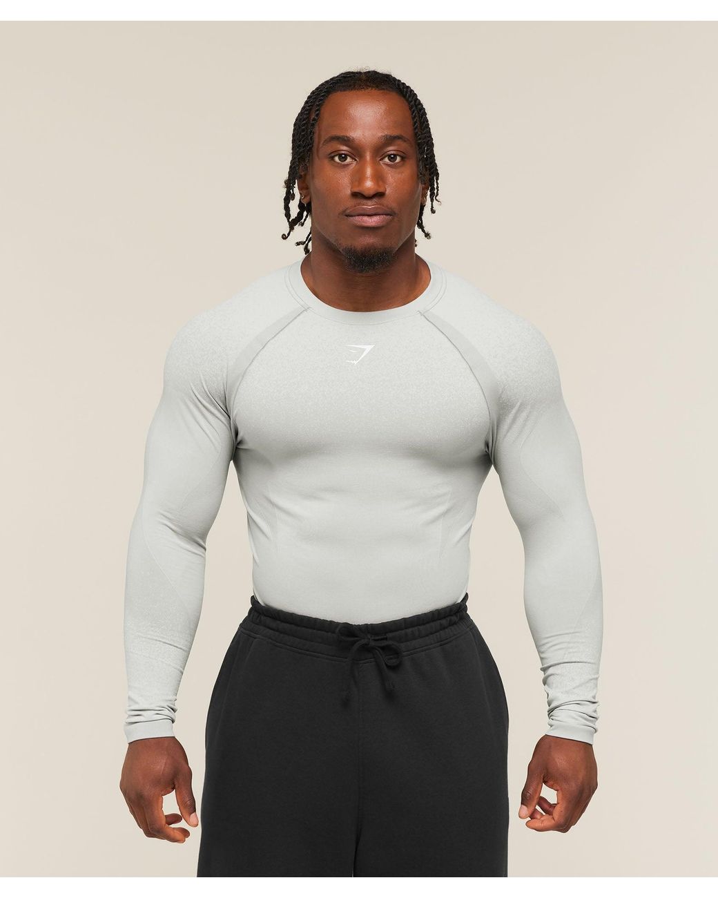 GYMSHARK White Shadow Seamless Long Sleeve T-Shirt for men