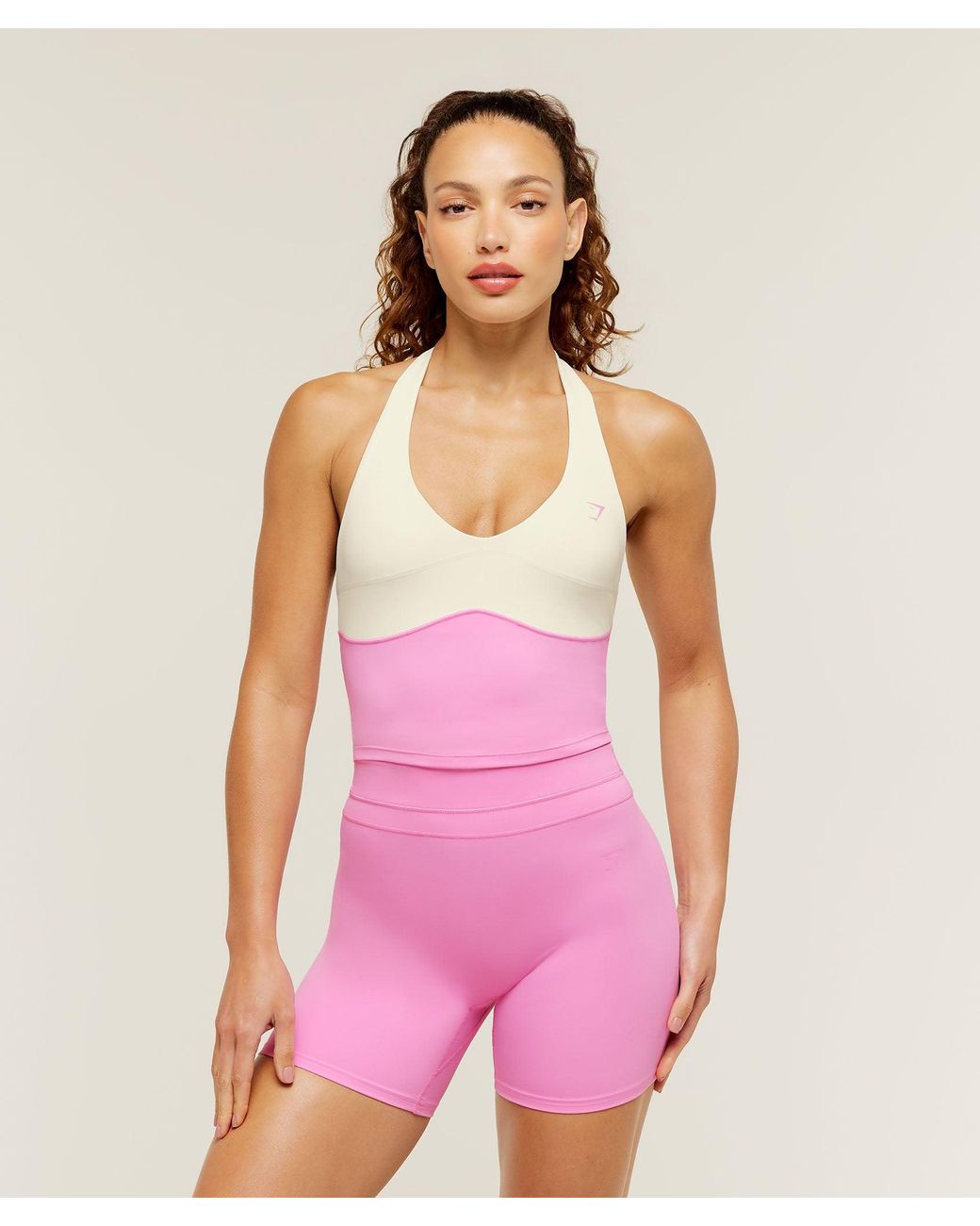 GYMSHARK Purple Colour Block Halter Neck Tank With Shelf