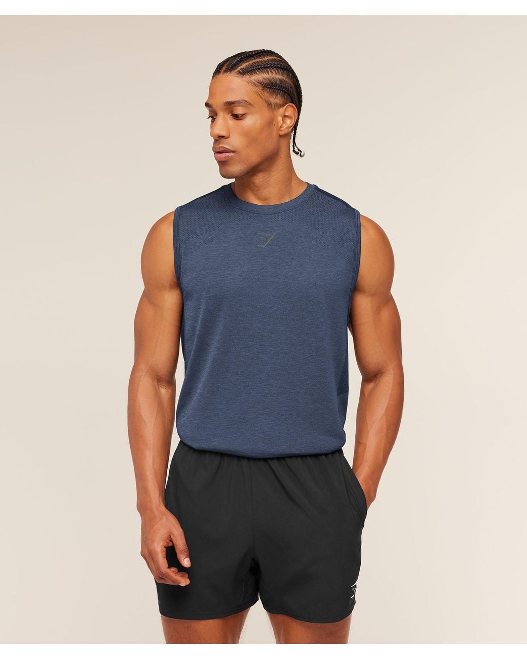 GYMSHARK Blue Lightweight Seamless Tank for men