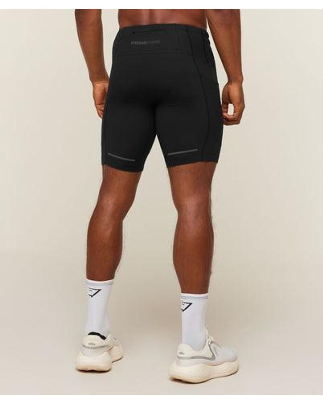GYMSHARK Black Running Elite 7 Pocket Half Tights for men