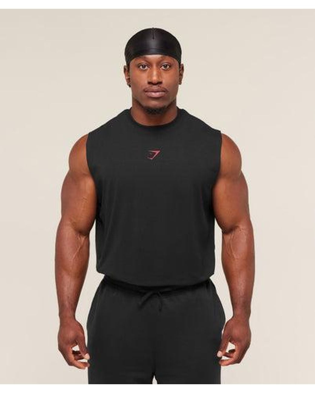 GYMSHARK Black Power Cut Off Tank for men