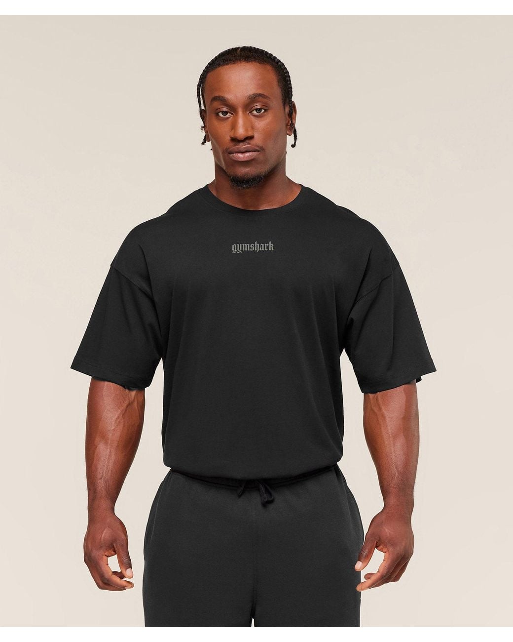 GYMSHARK Black Olde English T-Shirt for men