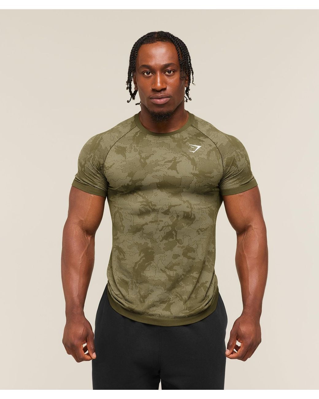 GYMSHARK Green Geo Seamless T-Shirt for men
