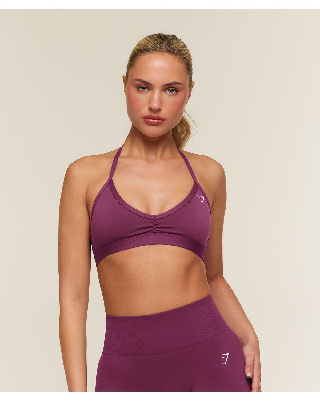 GYMSHARK Purple Light Support Minimal Halterneck Bra
