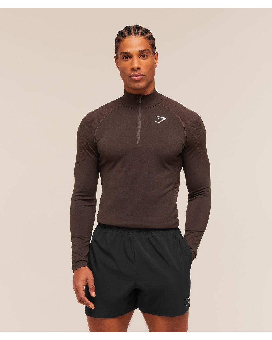 GYMSHARK Brown Vital Seamless 1/4 Zip for men