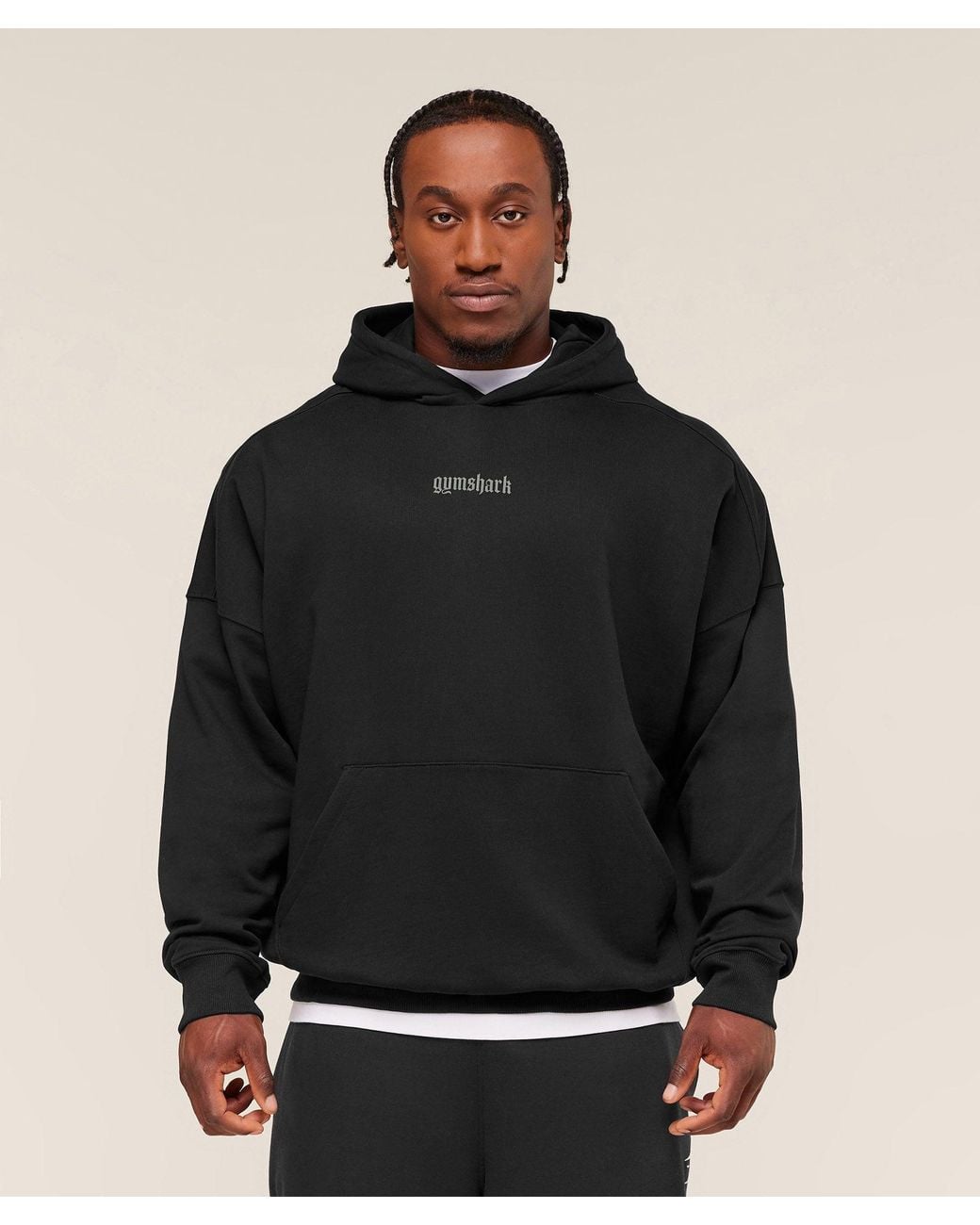 GYMSHARK Black Olde English Hoodie for men