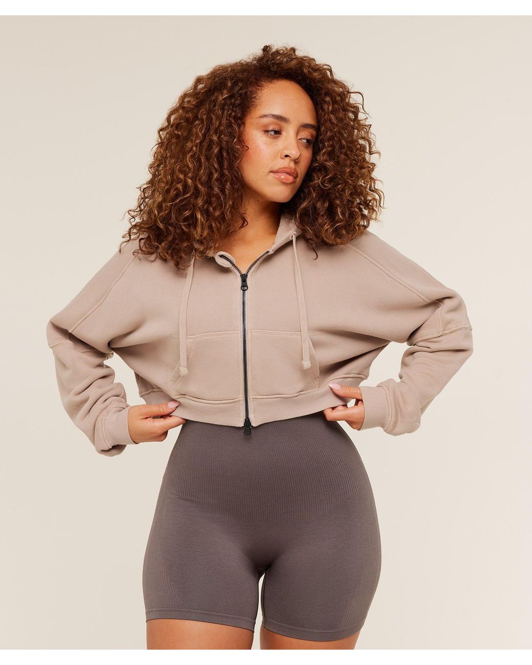 GYMSHARK Brown Pump Zip Through Hoodie