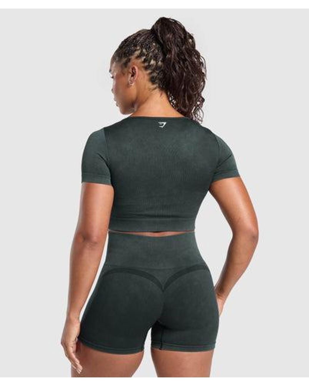 GYMSHARK Blue Gains Seamless Washed Crop Top