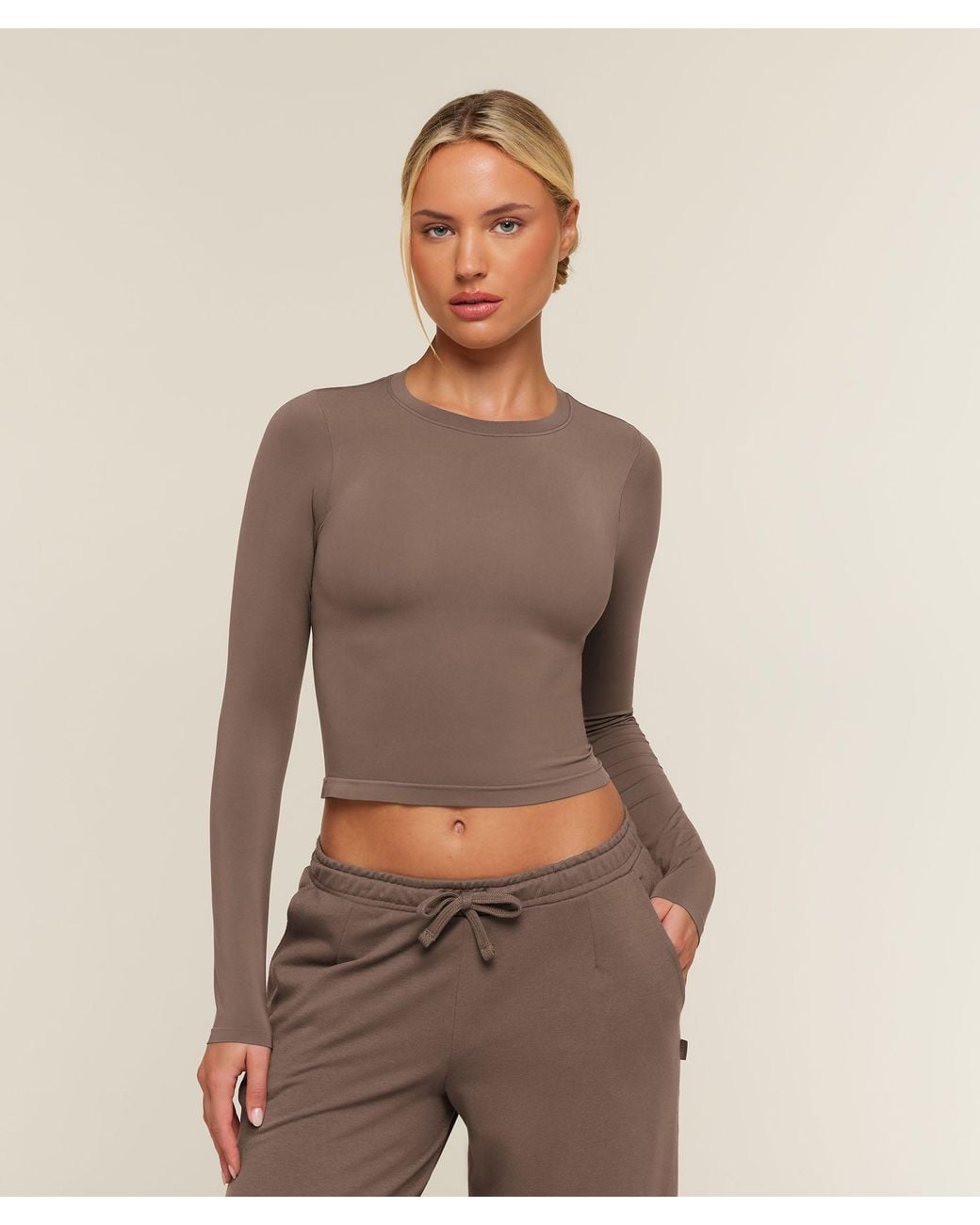 GYMSHARK Brown Featherform Long Sleeve T-Shirt