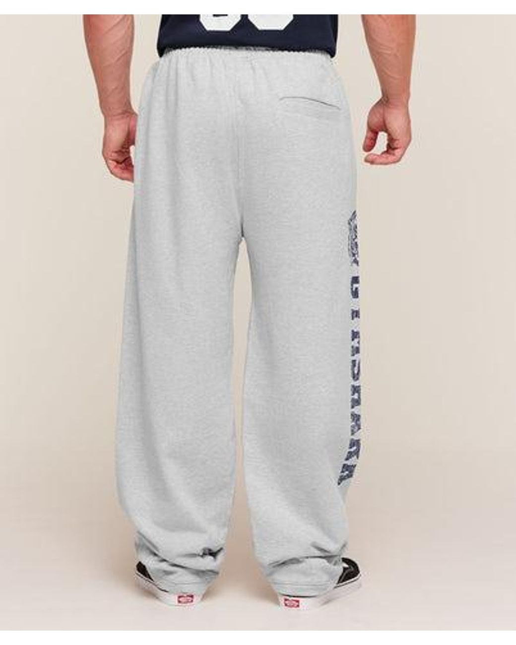 GYMSHARK Gray Retro Collegiate Graphic Wide Leg Pants for men