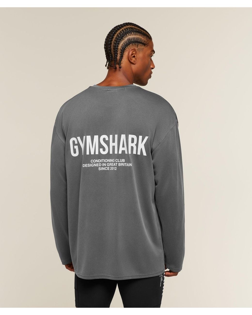 GYMSHARK Gray Conditioning Club Washed Long Sleeve T-Shirt for men