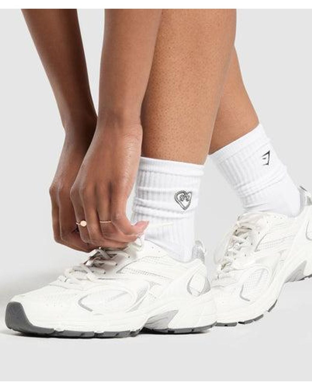 GYMSHARK White Gfx Heart Crew Sock Single