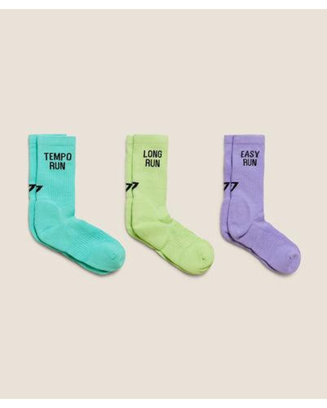 GYMSHARK Green Running Graphic Performance Crew Sock 3Pk