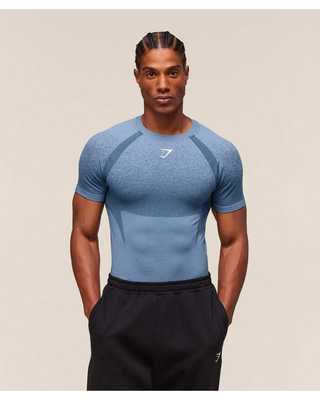 GYMSHARK Blue Shadow Seamless T Shirt for men