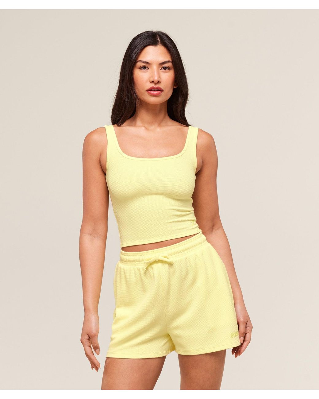 GYMSHARK Yellow Waffle Cropped Tank