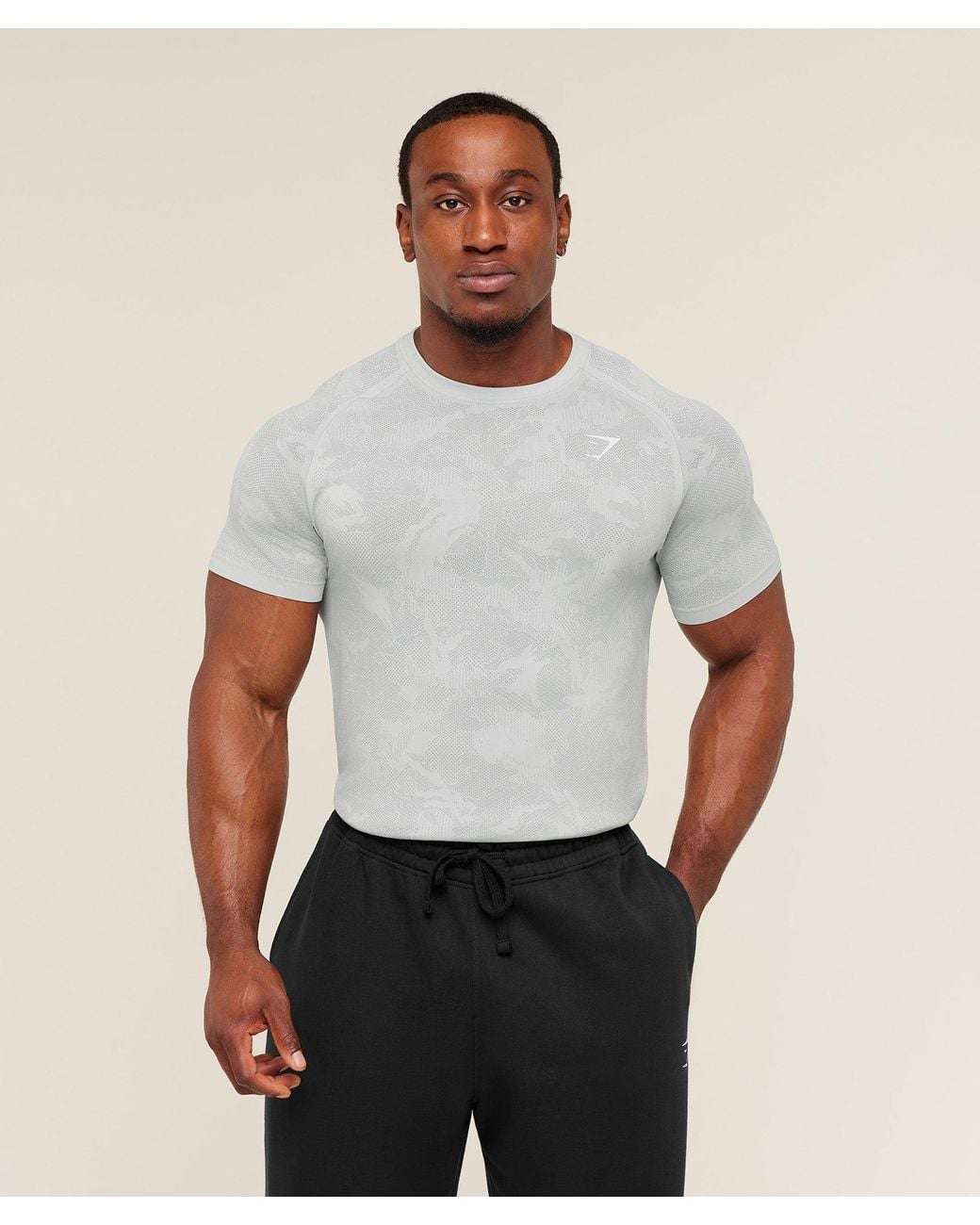GYMSHARK White Geo Seamless T-Shirt for men