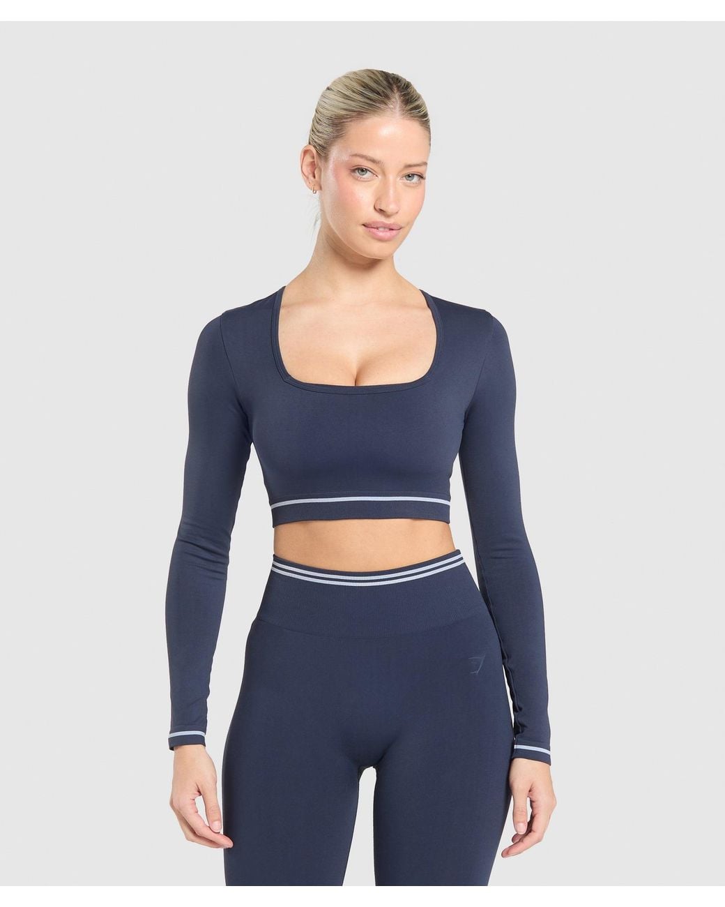 GYMSHARK Blue Contrast Seamless Crop Top