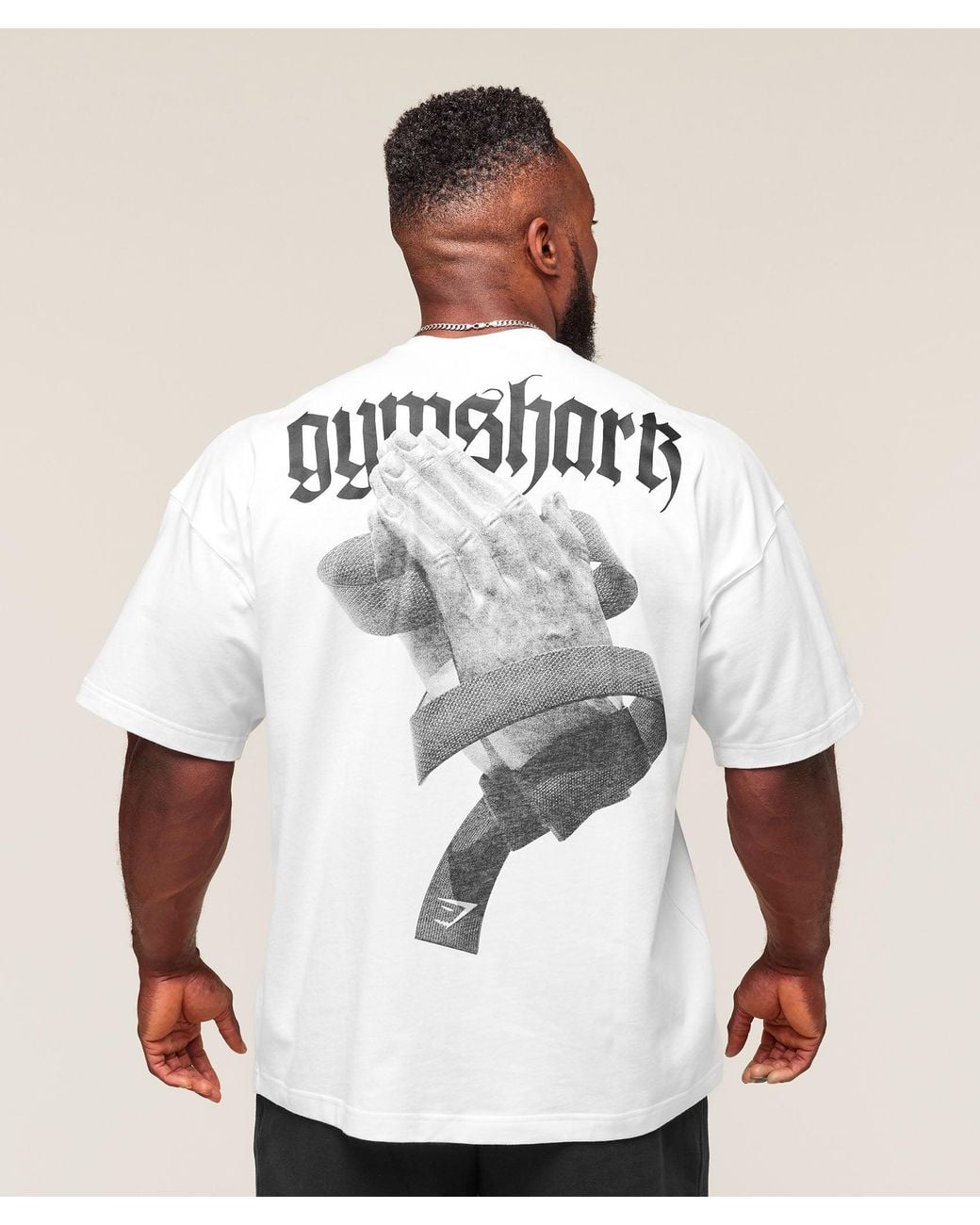 GYMSHARK White Prayer Hands T-Shirt for men