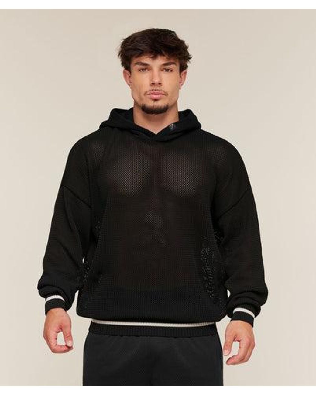 GYMSHARK Black Collective Crochet Style Hoodie for men