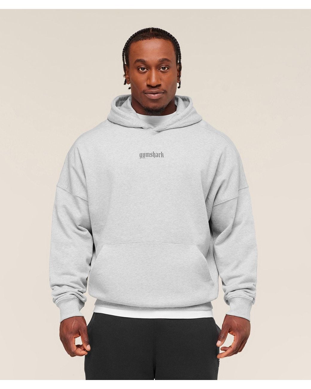 GYMSHARK Gray Olde English Hoodie for men