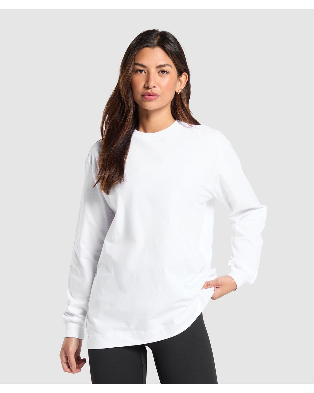 GYMSHARK White Cotton Oversized Long Sleeve Top