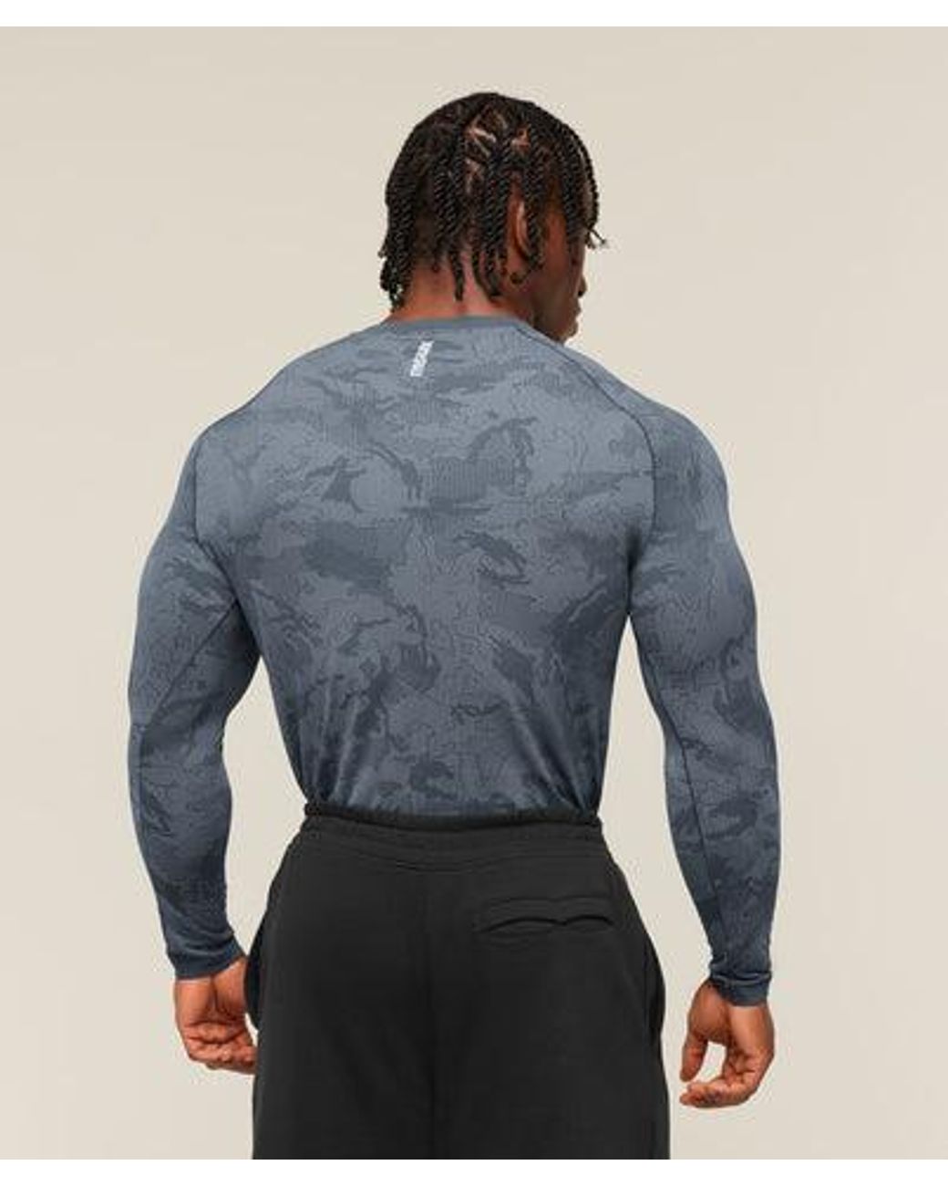 GYMSHARK Blue Geo Seamless Long Sleeve T-Shirt for men