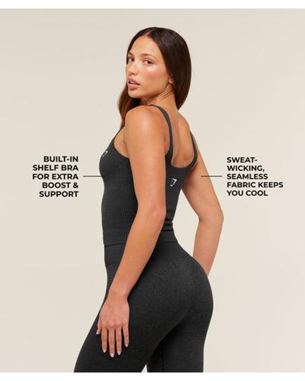 GYMSHARK Black Vital Seamless Tank With Shelf