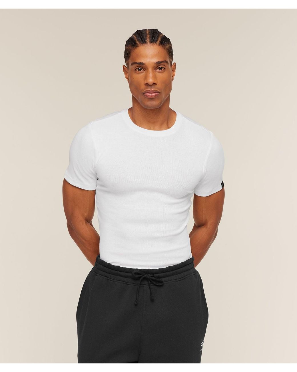 GYMSHARK White Ribbed T-Shirt for men