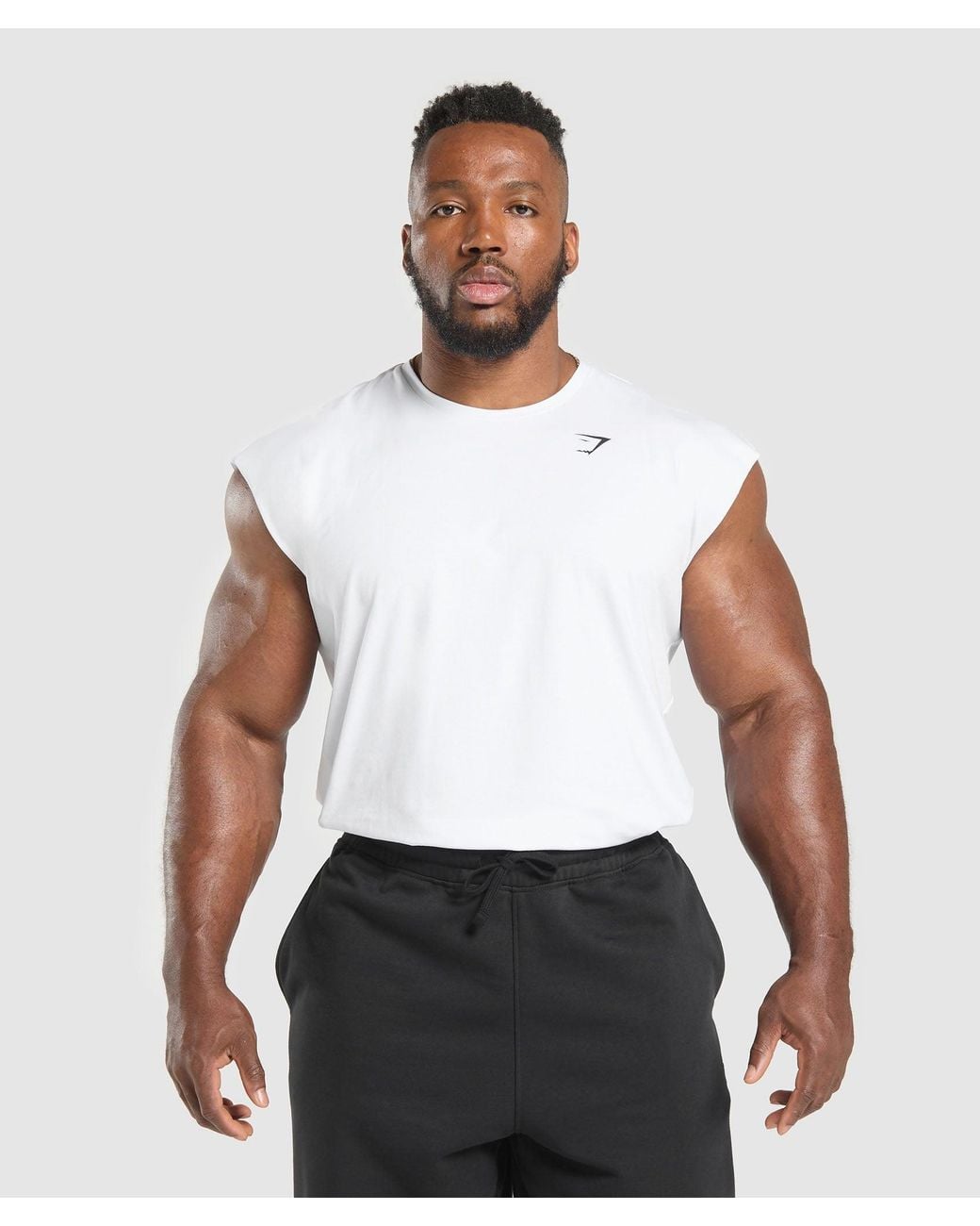 GYMSHARK White Critical Cut Off Tank for men