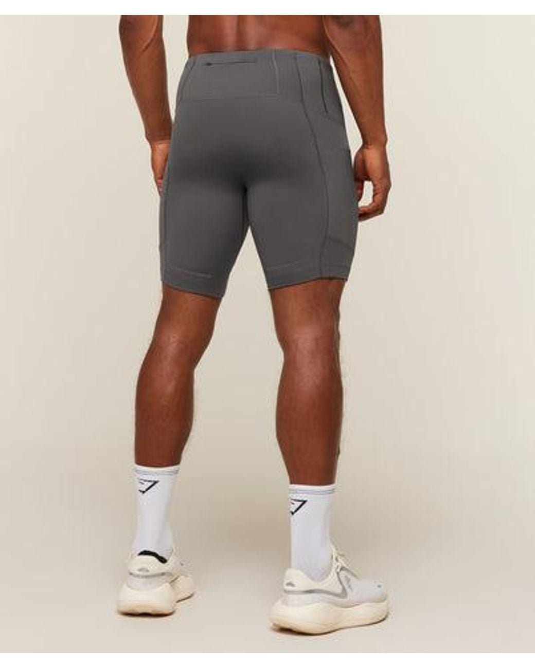 GYMSHARK Gray Running Elite 7 Pocket Half Tights for men