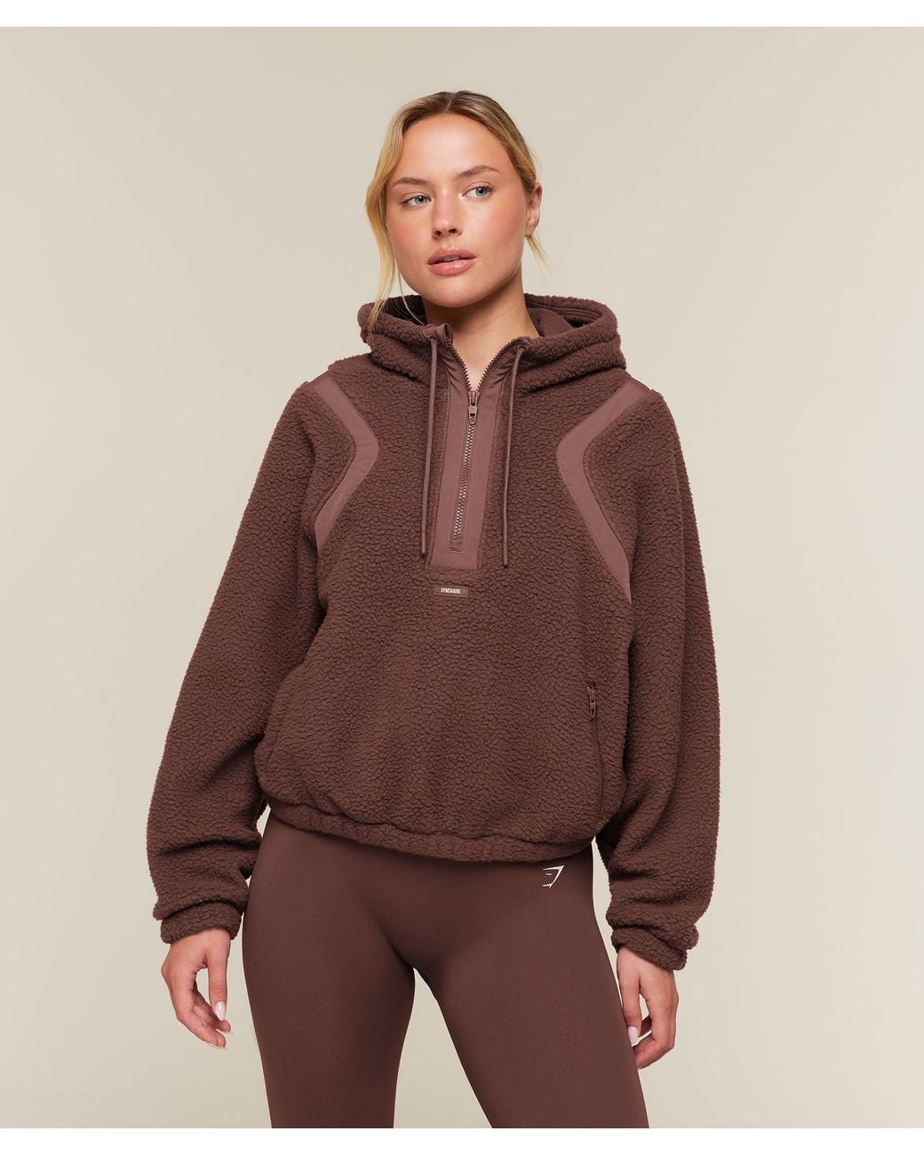 GYMSHARK Brown Sherpa 1/4 Zip Jacket
