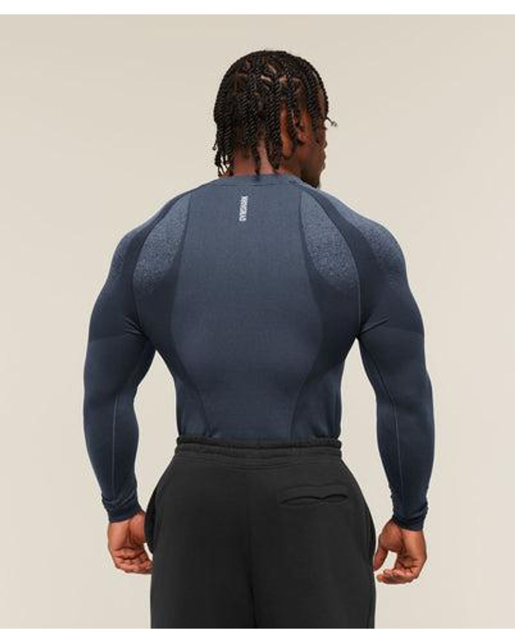 GYMSHARK Blue Shadow Seamless Long Sleeve T-Shirt for men