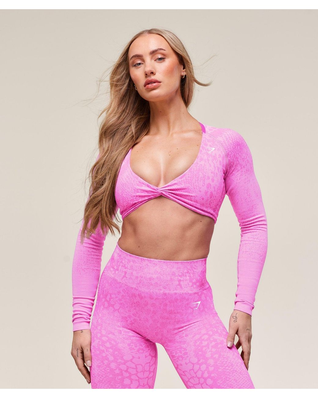 GYMSHARK Pink Adapt X Whitney Animal Seamless Long Sleeve Top