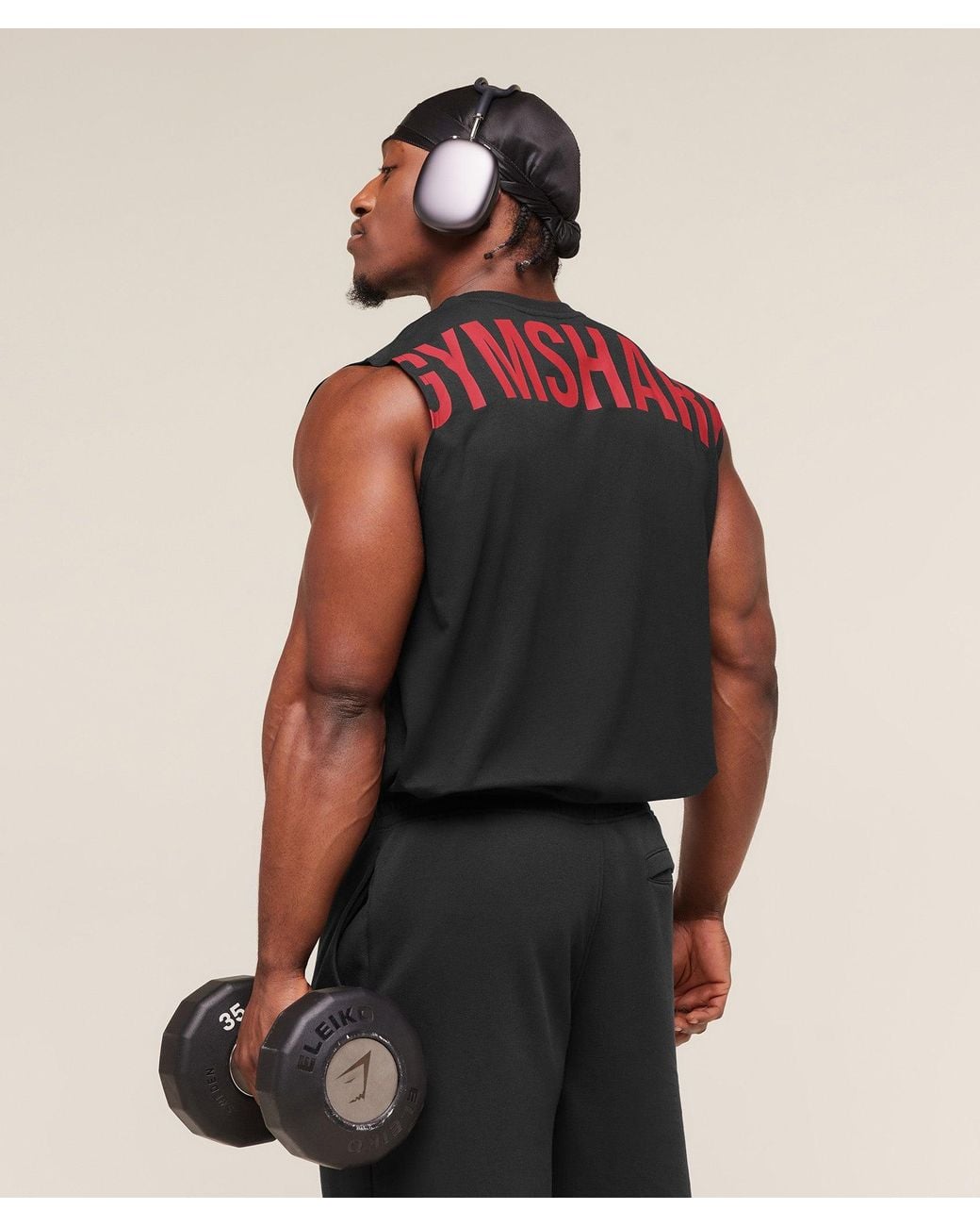 GYMSHARK Black Power Cut Off Tank for men