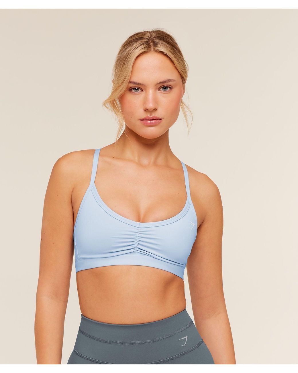 GYMSHARK Blue Ruched Strappy Sports Bra