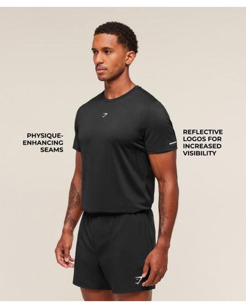 GYMSHARK Black Running T-Shirt for men