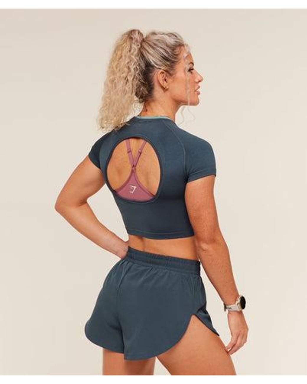 GYMSHARK Blue Relay Seamless Short Sleeve Crop Top