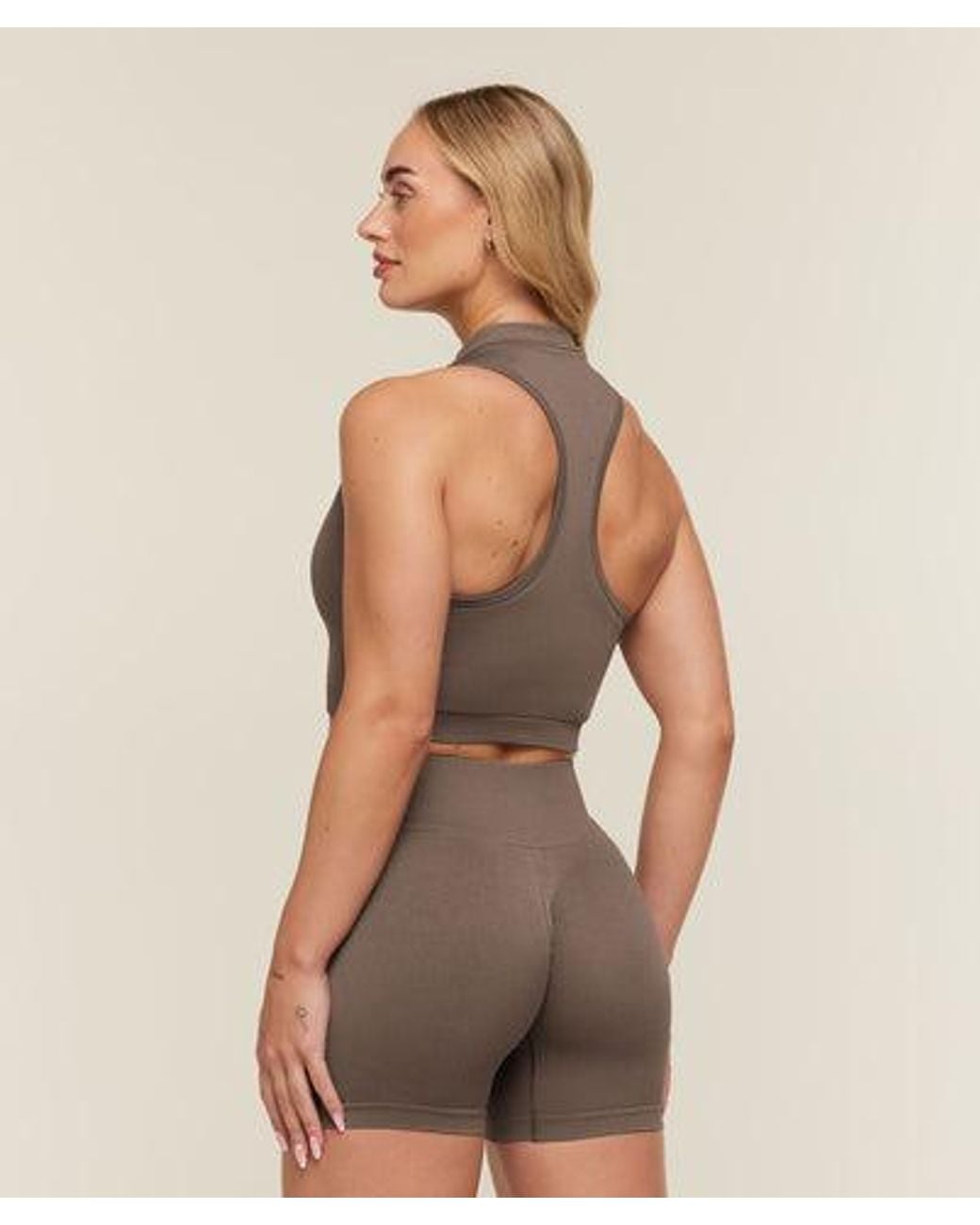 GYMSHARK Brown Adapt Solid Zip Front Top