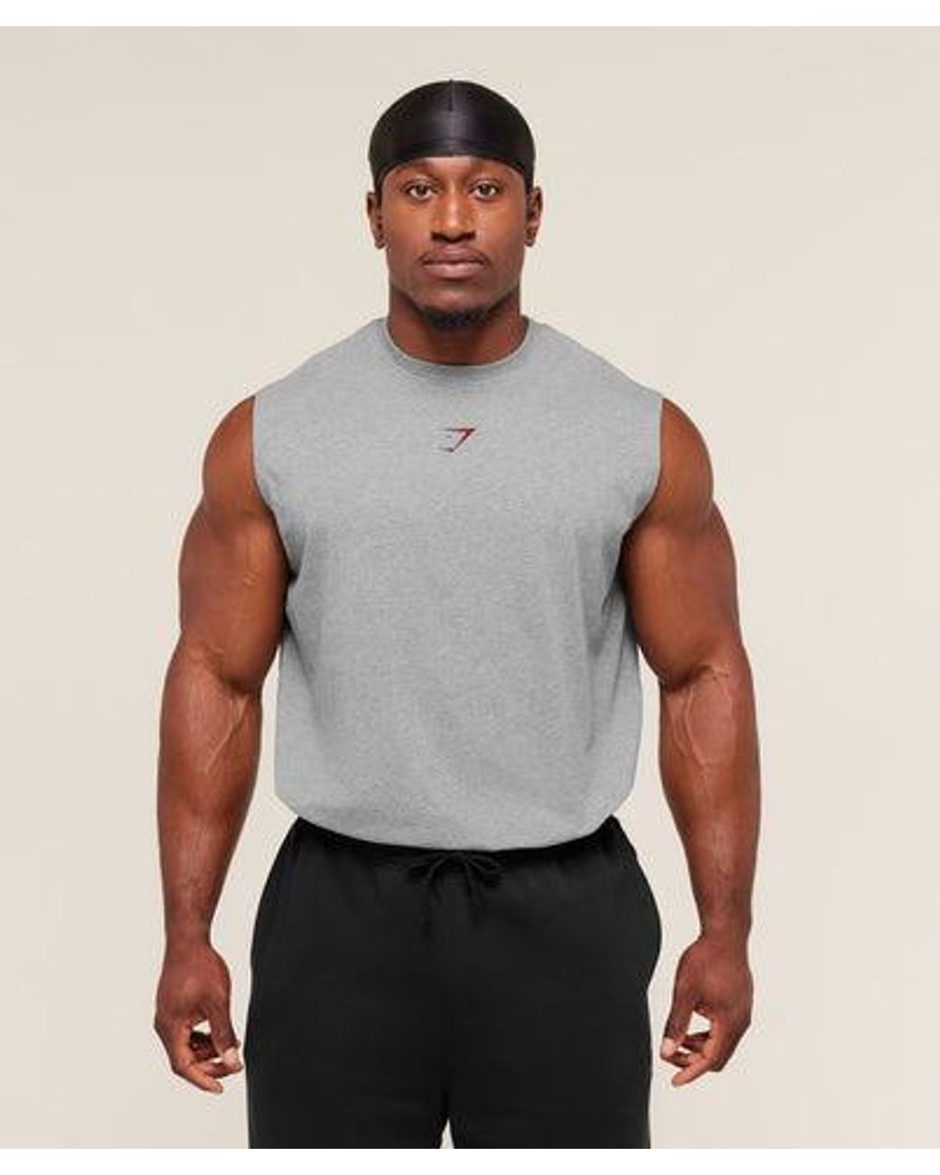 GYMSHARK Gray Power Cut Off Tank for men