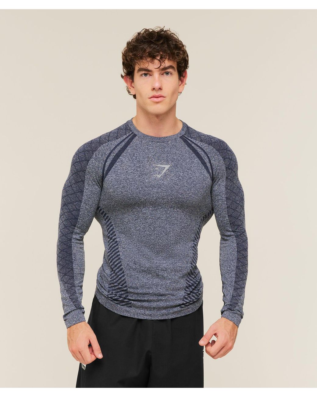 GYMSHARK Blue Devant Seamless Long Sleeve T-Shirt for men
