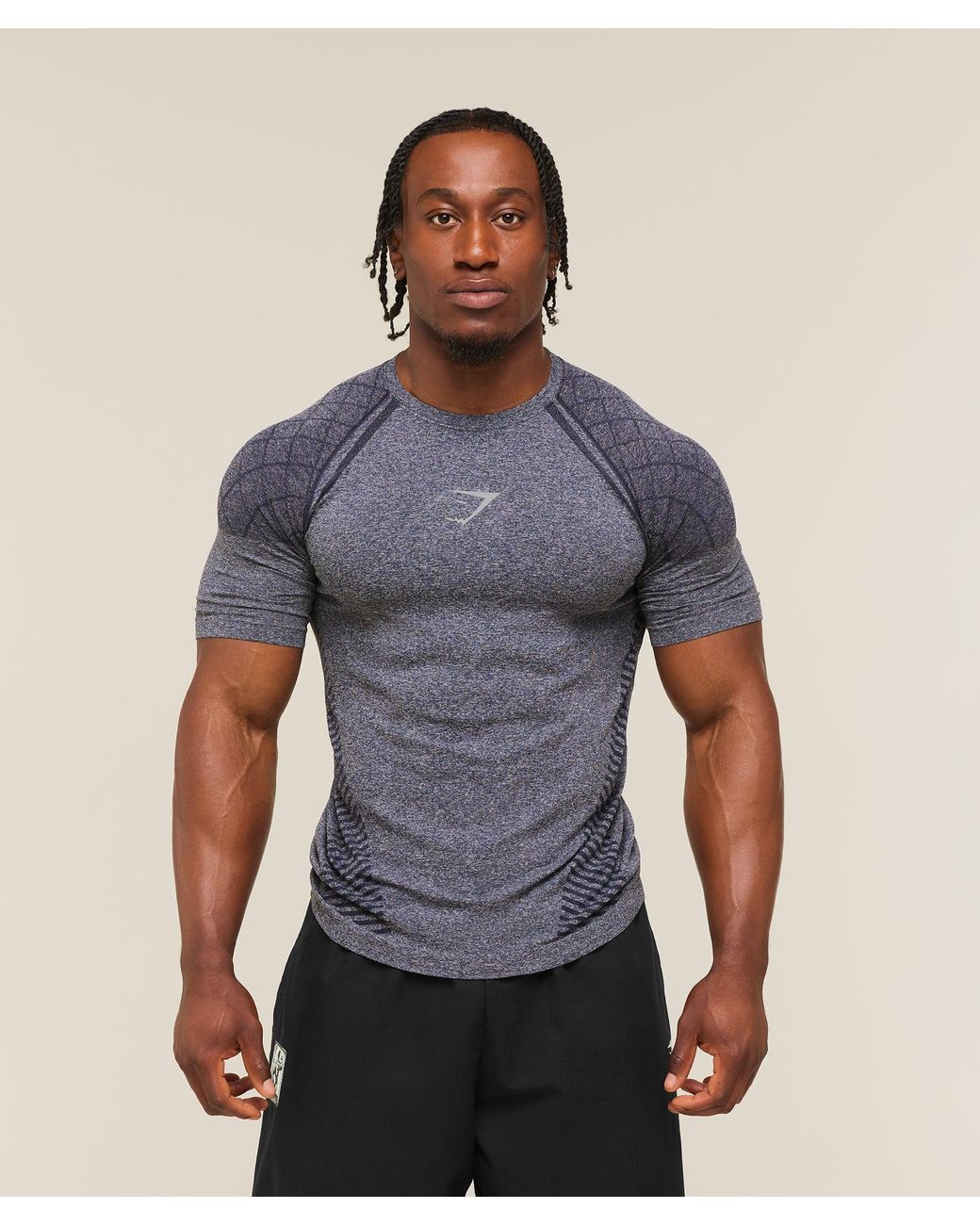 GYMSHARK Blue Devant Seamless T-Shirt for men