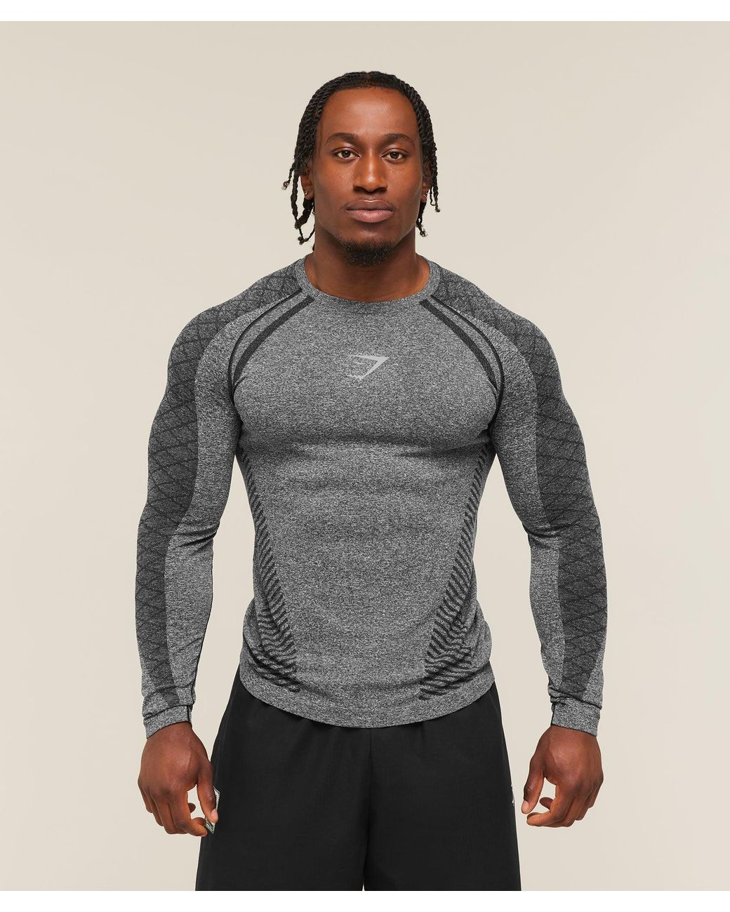 GYMSHARK Gray Devant Seamless Long Sleeve T-Shirt for men