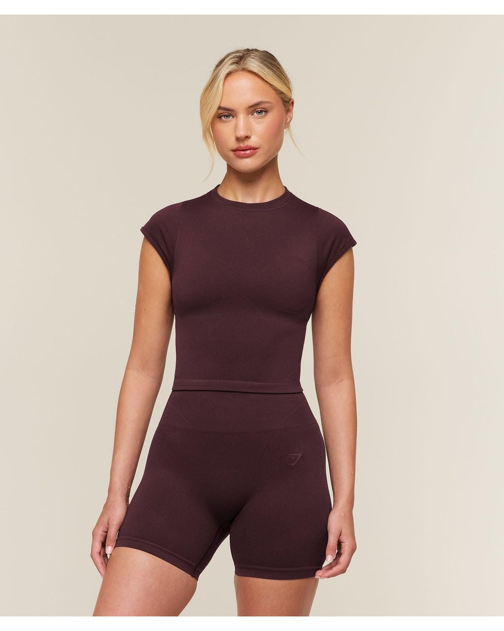 GYMSHARK Purple Poise Crew Neck Short Sleeve Top