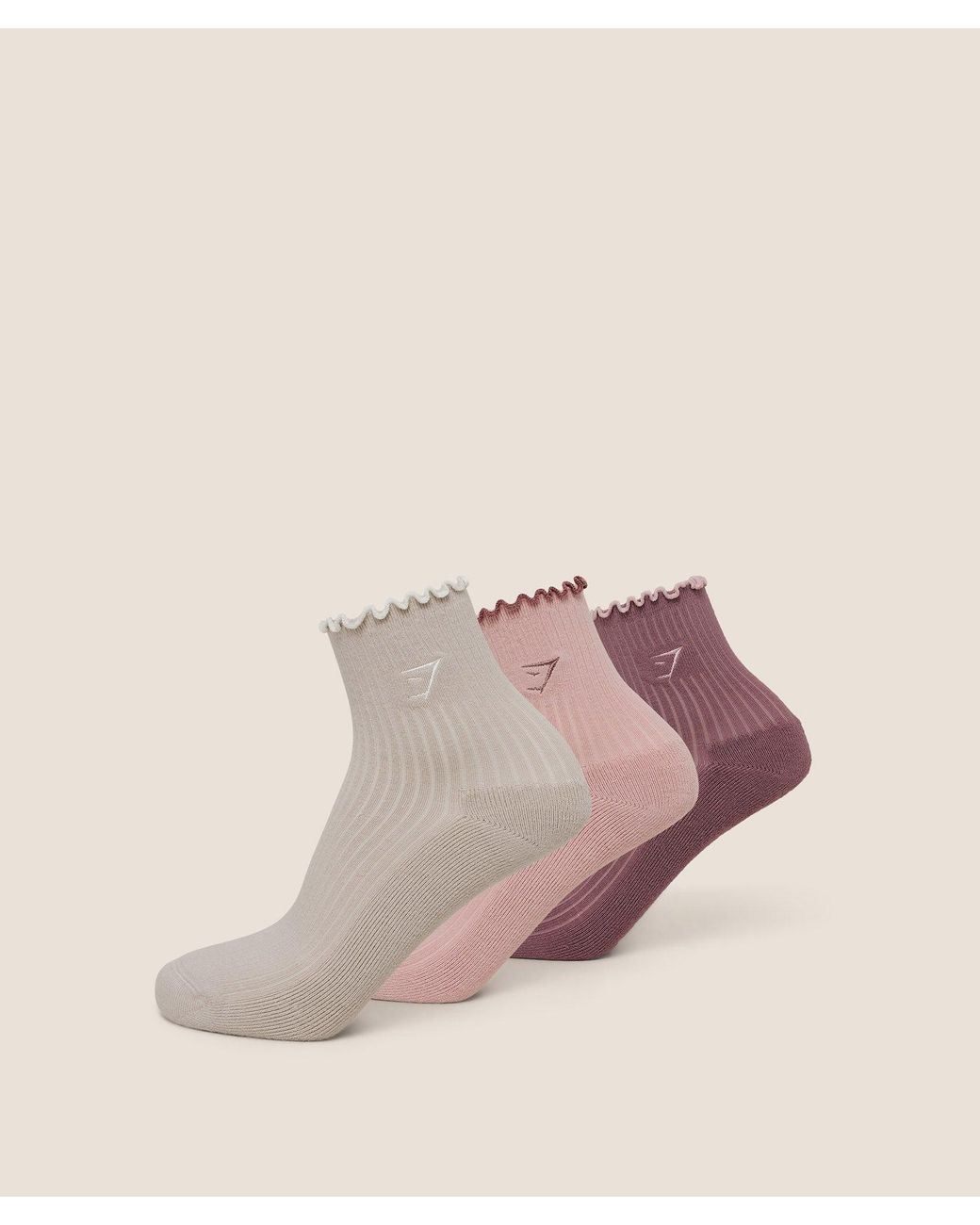 GYMSHARK Pink Midi Frill Socks 3Pk
