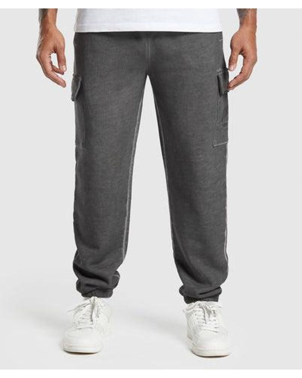 GYMSHARK Gray Heavyweight Washed Cargo Joggers for men