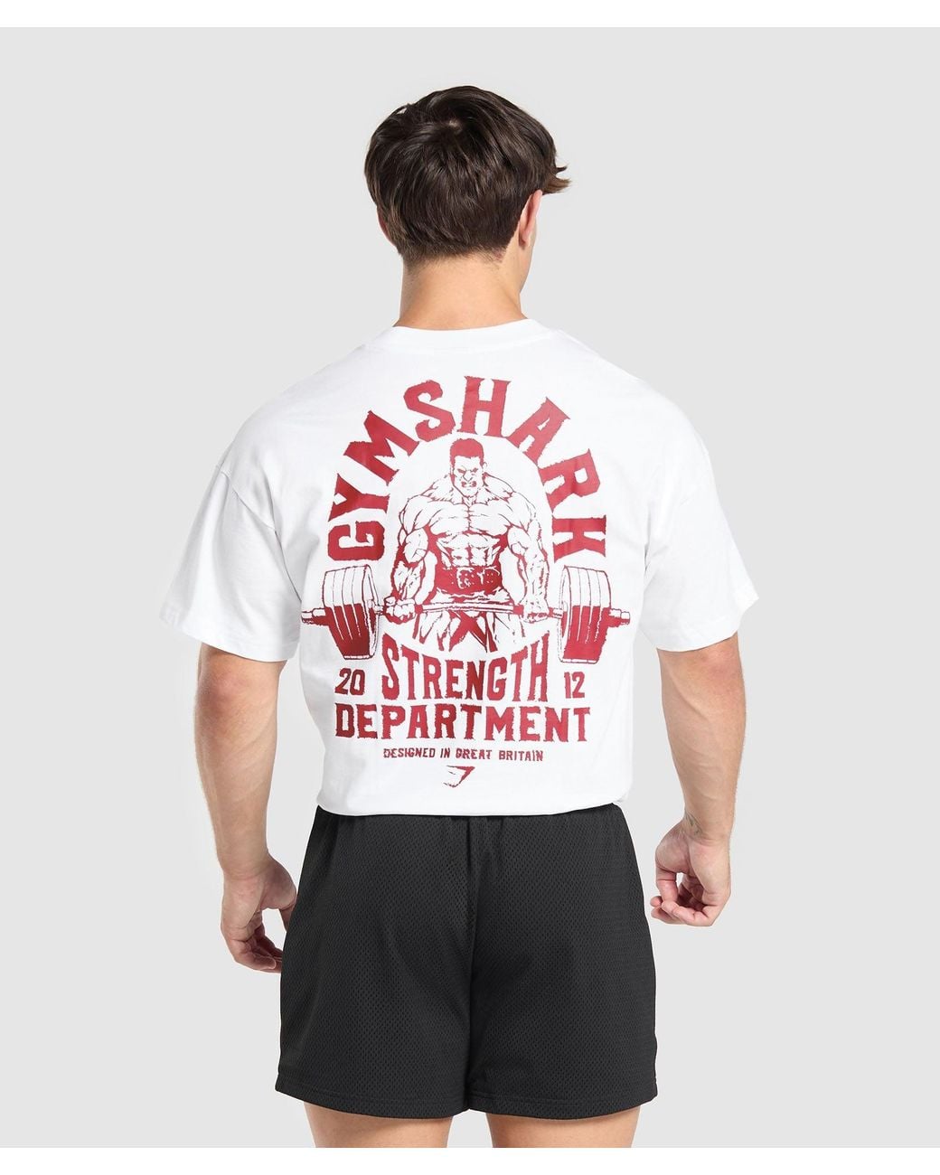 GYMSHARK Red Strength Department Graphic T-Shirt for men