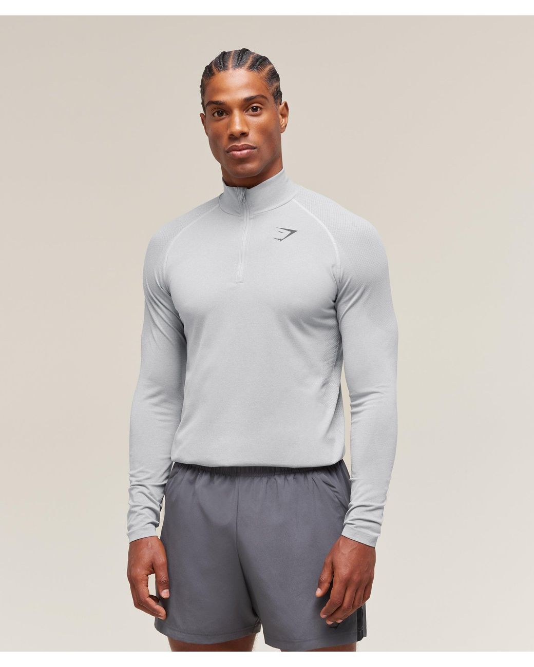 GYMSHARK Gray Vital Seamless 1/4 Zip for men