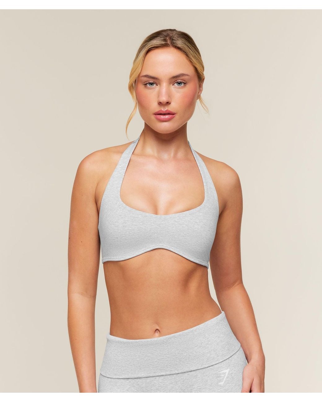 GYMSHARK Blue Cottonmove Halterneck Sports Bra